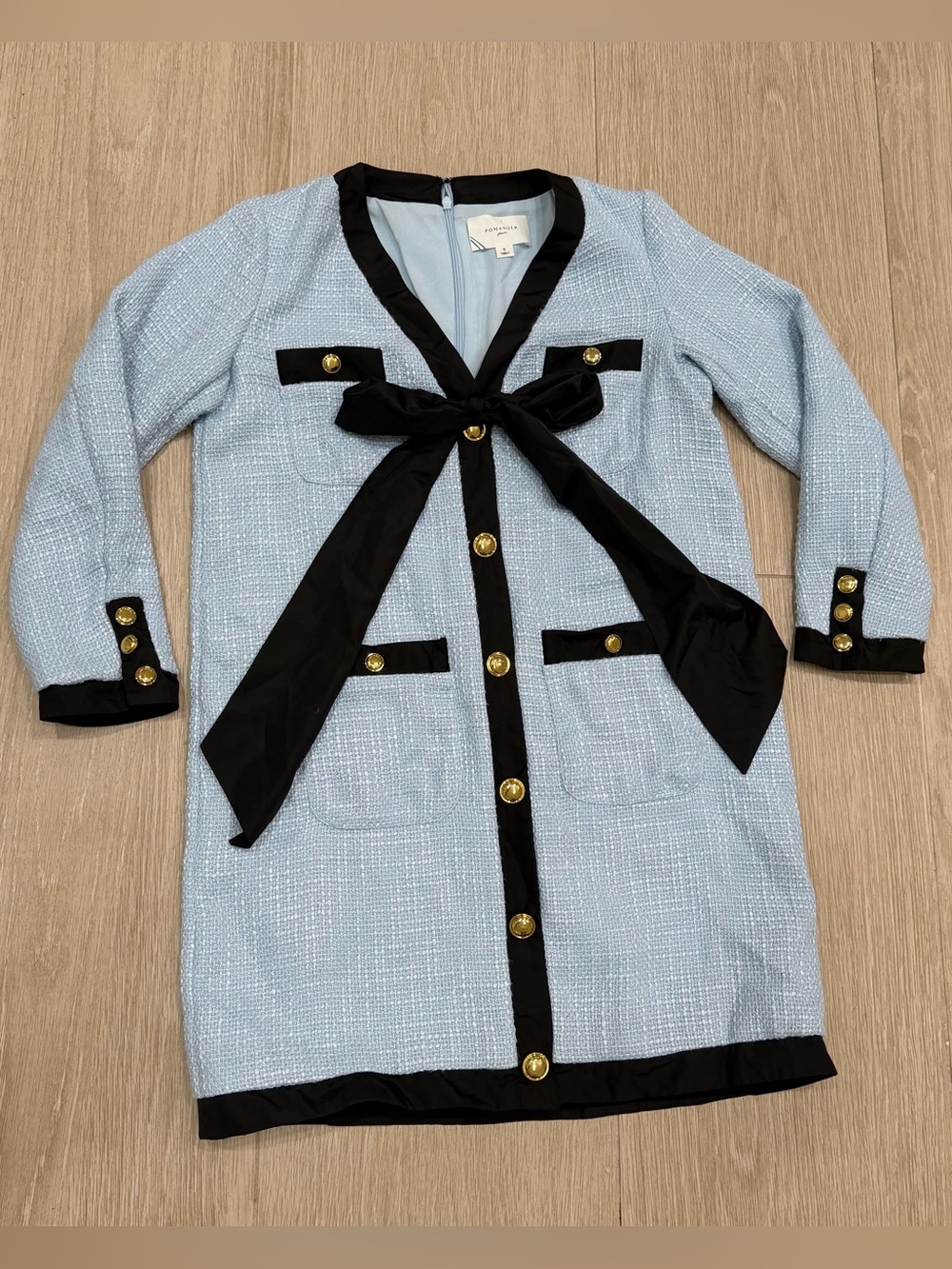 Pomander Place by Tuckernuck Light Blue Coco Tweed Bow Dress S STYLE#V23473T
